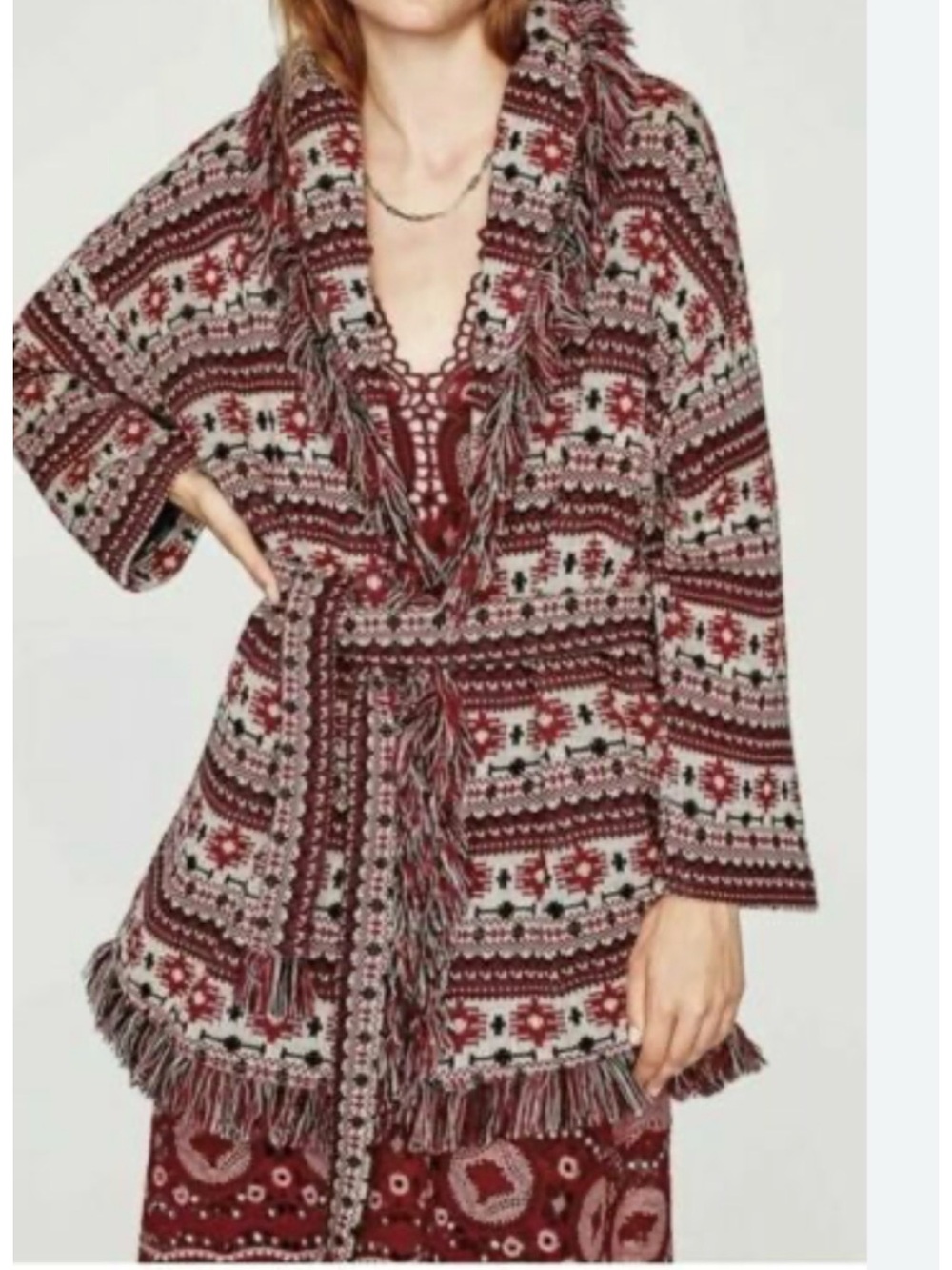 Zara Jacquard Tribal Navajo Aztec southwest coat Red, Black size Small